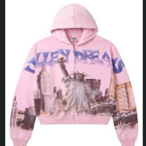 Valley dreams Pink Cityscape Men's Zip-Up Sweater